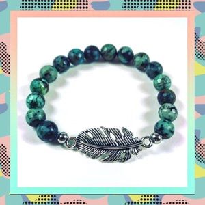 Genuine green turquoise gemstones leaf bracelet